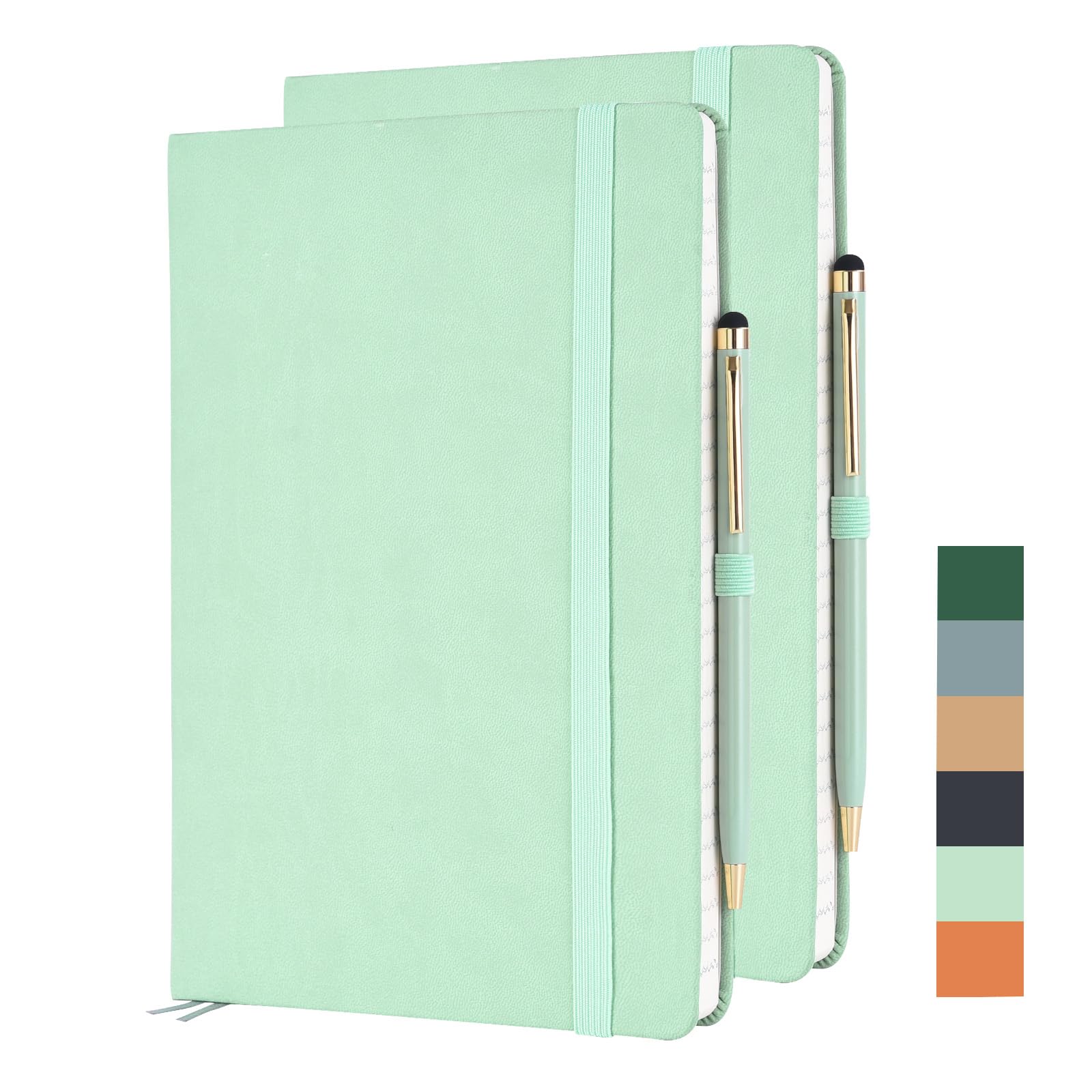 Grope Lined Journal Notebook Hardcover 2 Pack - A5 College Ruled Writing Notebook with 344 Pages,100gsm Thick Paper 5.75'' × 8.38'' (Lined, Light Green)