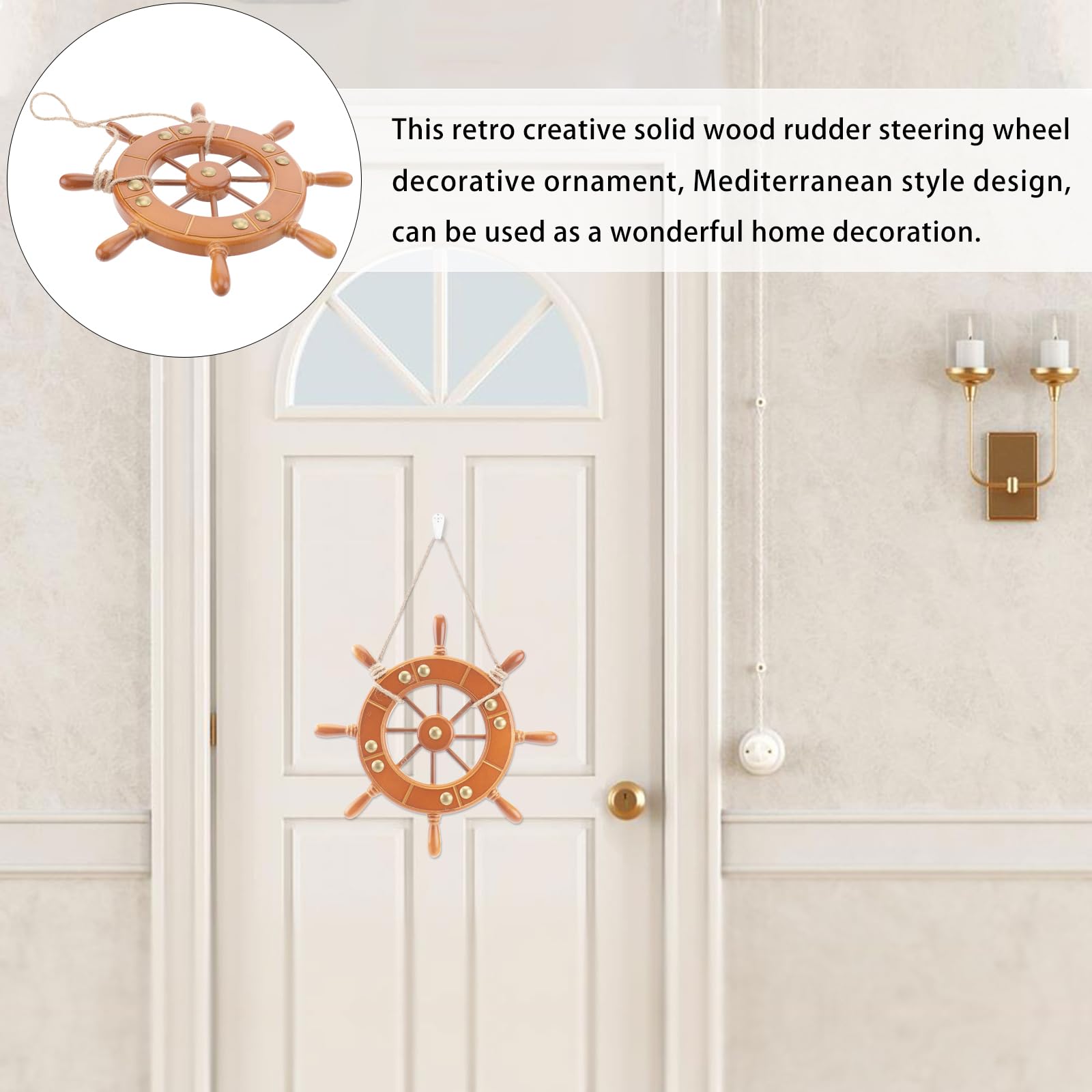 船輪 ハンドル マリン オブジェ 舵輪 インテリア 木製 壁掛け オブジェ マリンハンドル 装飾 45cm