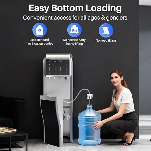 Miniatura 7 de Dispensador de enfriador de agua 5 en 1 con máquina de hielo, bala y máquina de hielo trituradomasticable, agua caliente y fría, carga inferior para