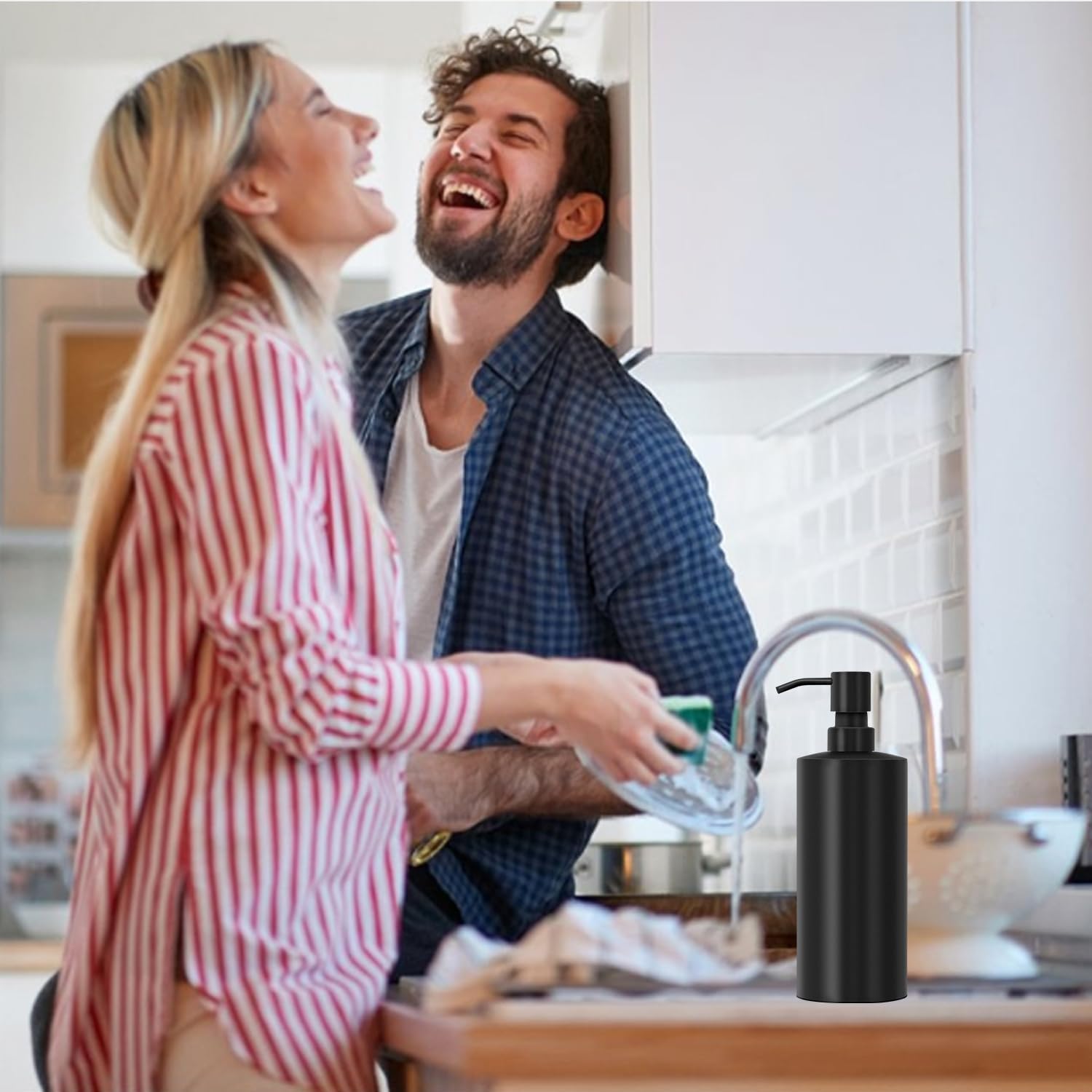 ARKTEK Large Stainless Steel Countertop Soap Dispenser Matte Black- Rust and Leak Proof Liquid Hand Soap Pump Bottle for Kitchen, Bathroom and Countertop Hand Dish Lotion (20 Oz / 600ml) - Image 8