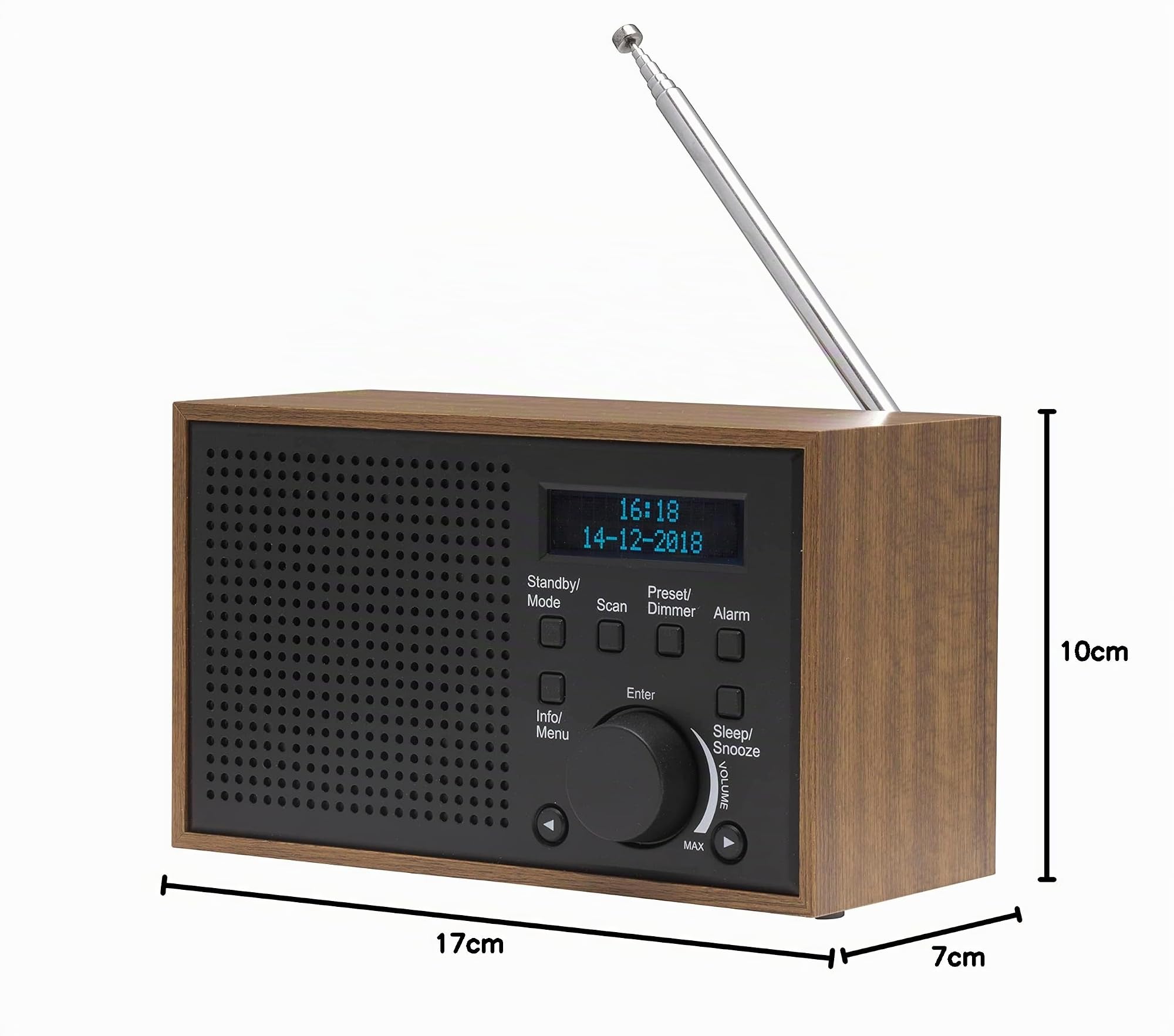 Denver DAB-46 Radio portátil Dab+/FM Gris Oscuro, Pantalla LCD, Altavoz 2 W, Funcionamiento con Pilas AA | Pantalla LCD, hora automática, antena telescópica, fuente de alimentación, 4 pilas AA
