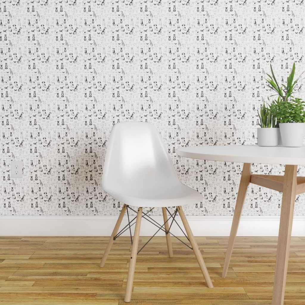 🔥 Flаѕh Sаlе Removable Wallpaper 9ft x 2ft - Dogs Black White Illustration Cute Pet Pets Breeds Custom Pre-Pasted Wallpaper by Spoonflower