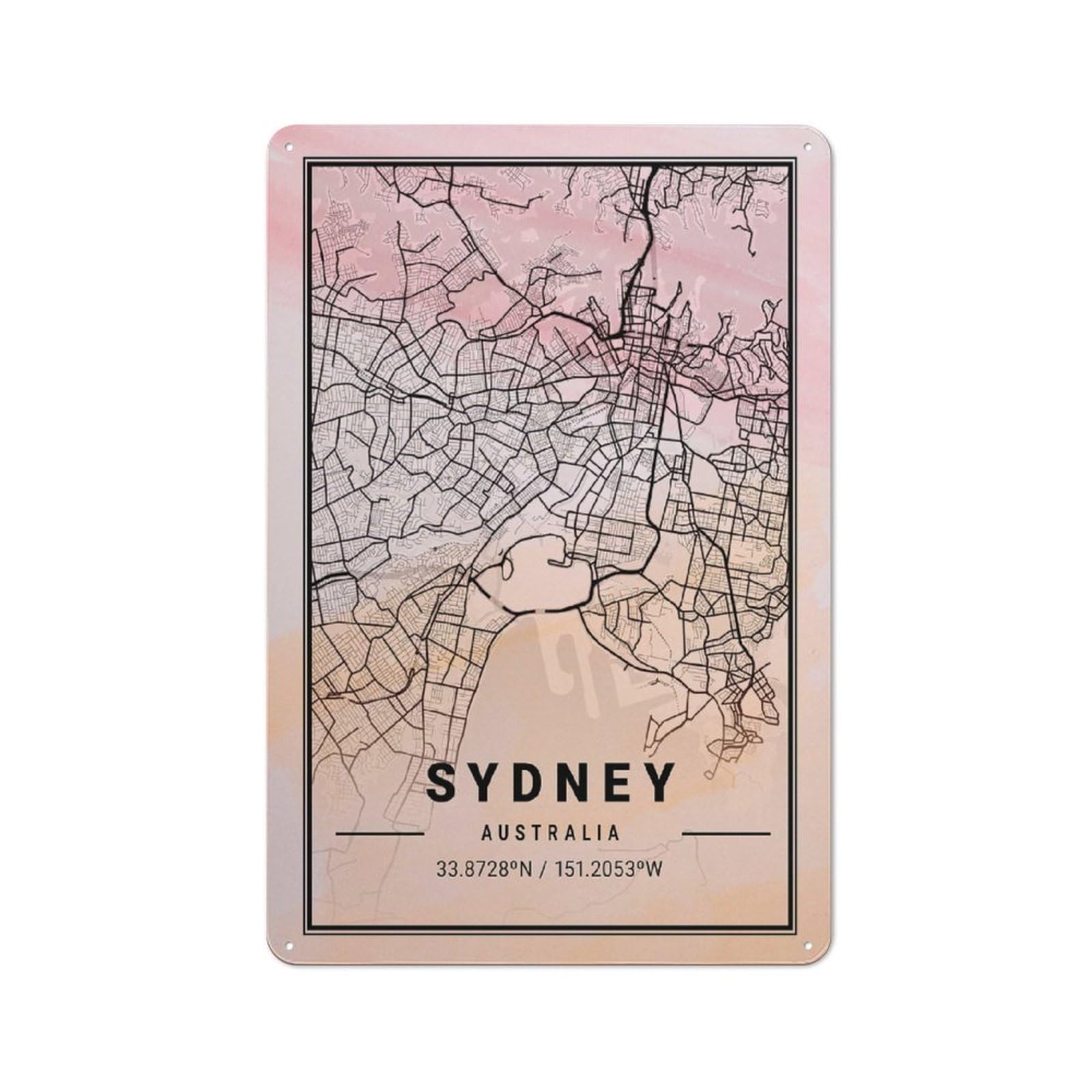 Junmoney Sydney City Map Australia Tin Wall Plaque 30X20cm With For Hobby Room Or Studio, For Updating Hobby Room And Studio After Moving