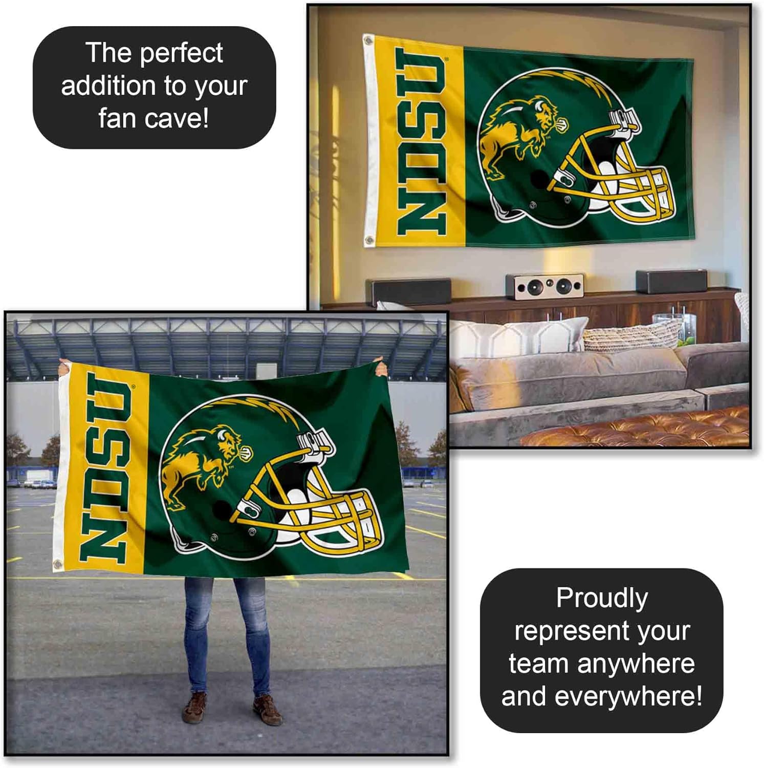 North Dakota State Bison Football Helmet 3x5 Flag