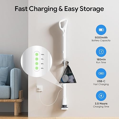 Miniatura 7 de Cepillo eléctrico giratorio 2025, cepillo de limpieza inalámbrico, cepillo de limpieza de ducha con 7 cabezales de cepillo reemplazables, limpiador