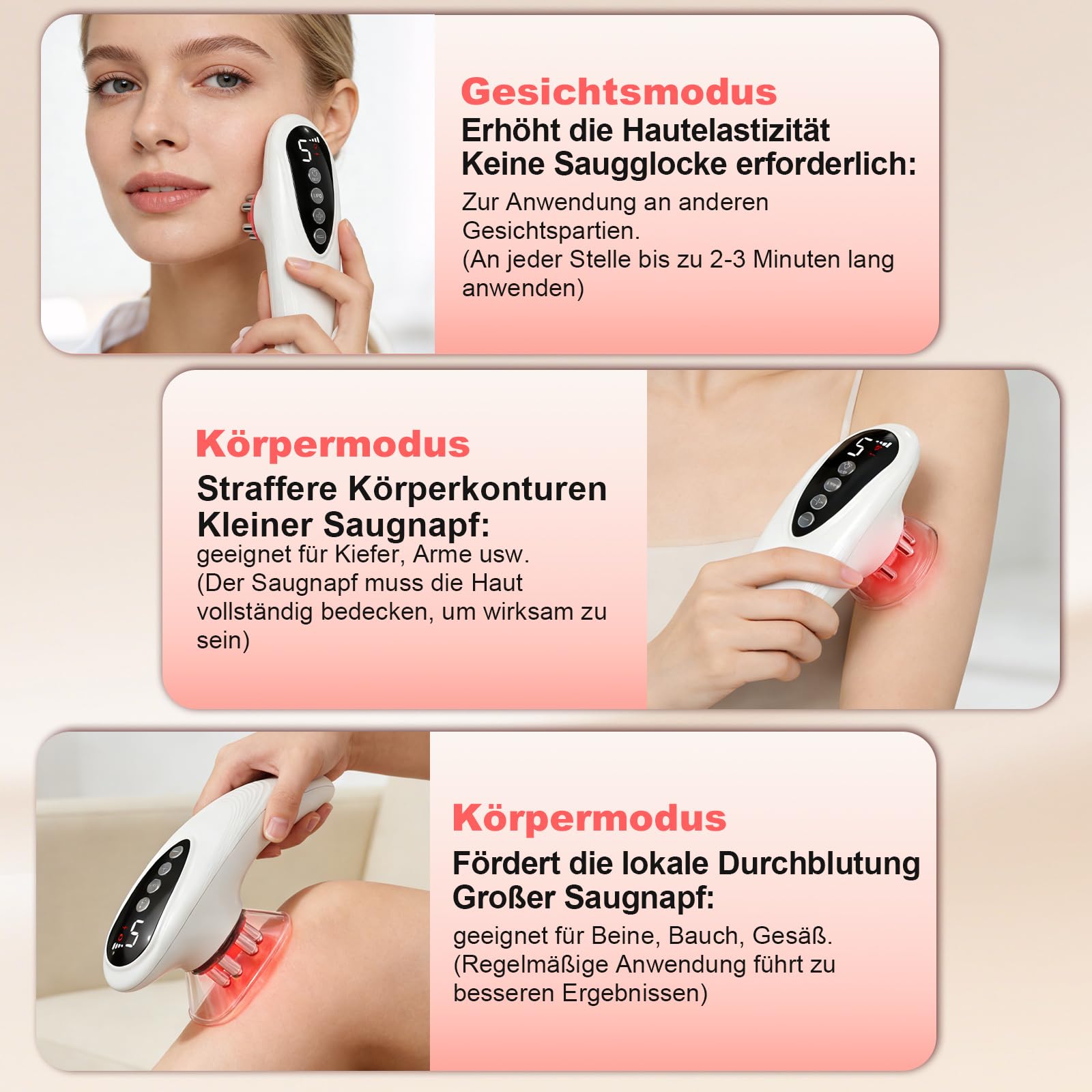 3 in 1 Schröpfmassagegerät Modellierung und Straffung | 5 Stufen, Lymphdrainage & Muskelentspannung für Bauch, Beine, Po, Faszien, Modellierung Straffung für Körper Gesicht
