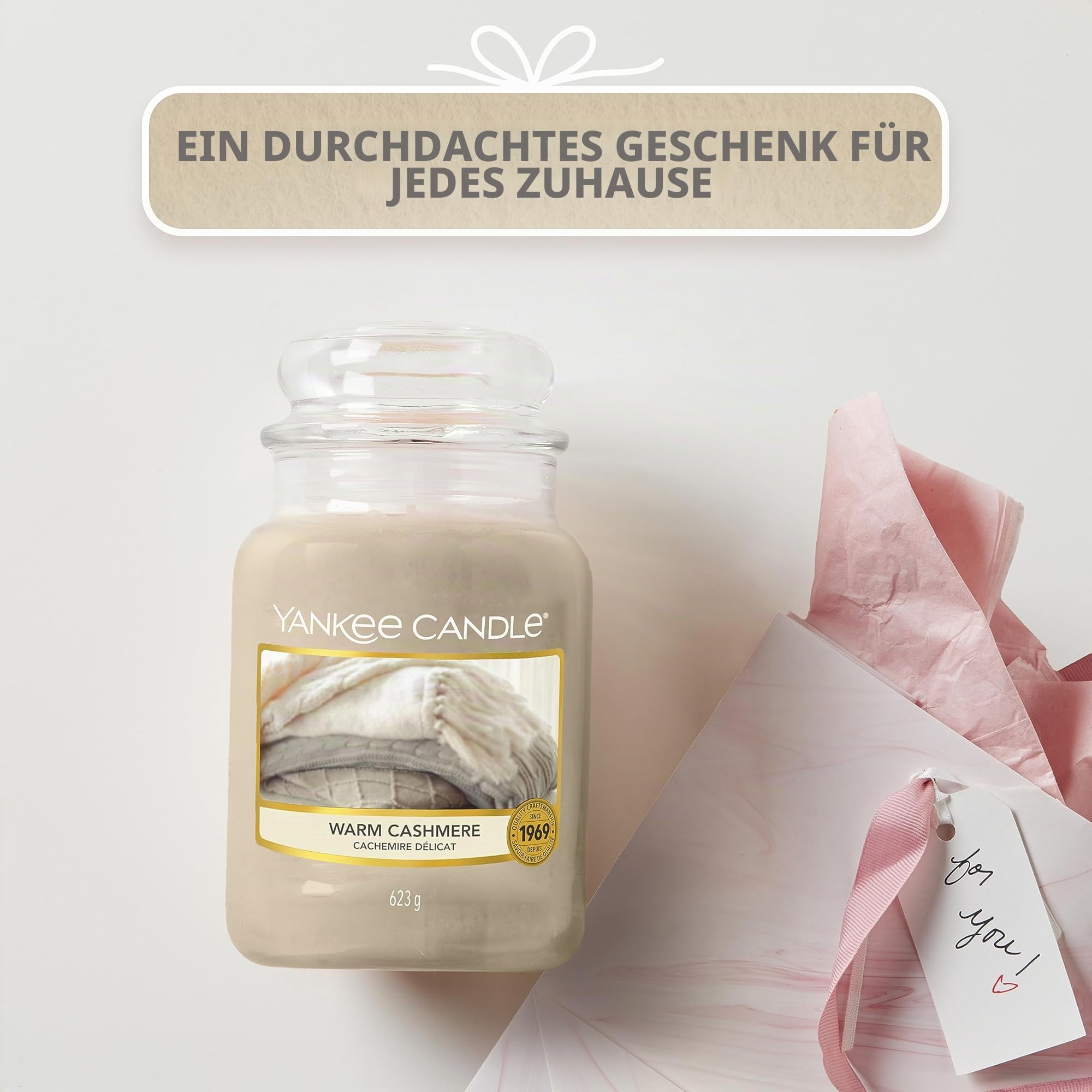 Yankee Candle Duftkerze im Glas (groß) | Warm Cashmere | Kerze mit langer Brenndauer bis zu 150 Stunden | Perfekte Geschenke für Frauen