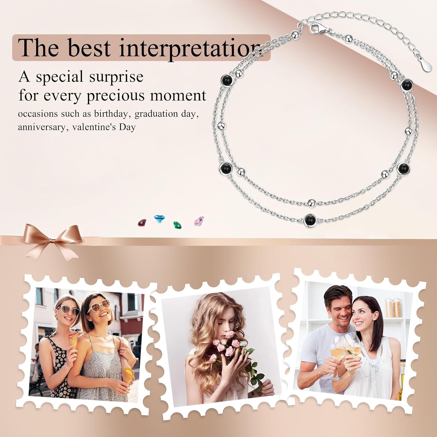 Flyow Anklet for Women S925 Sterling Silver Adjustable Foot Beaded Heart Charm Ankle Bracelet Anklets Jewelry - Image 8