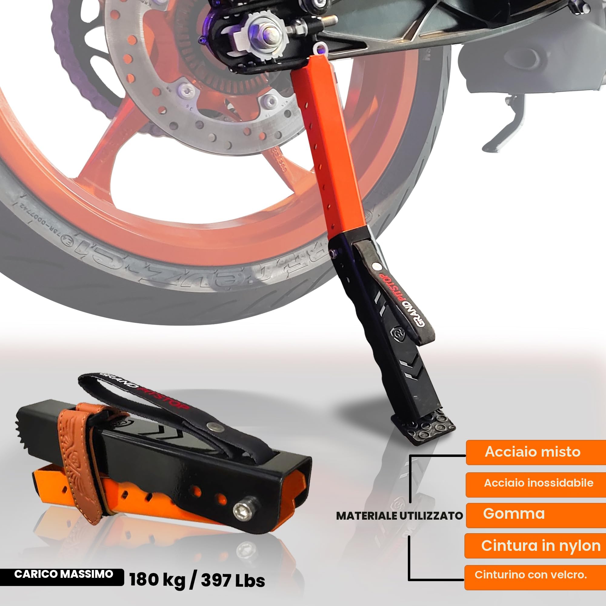 GRAND PITSTOP Motorcycle Maintenance Stand, Portable & Compact Lift Stand Moto Jack, Adjustable Height for Chain Cleaning and Lubrication Easy to use