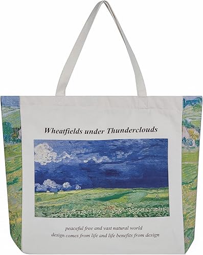 Sanmuci Bolsa de lona para mujer, estilo vintage, estético, con cremallera, gran capacidad, reutilizable para la escuela, compras, bolsa de playa,