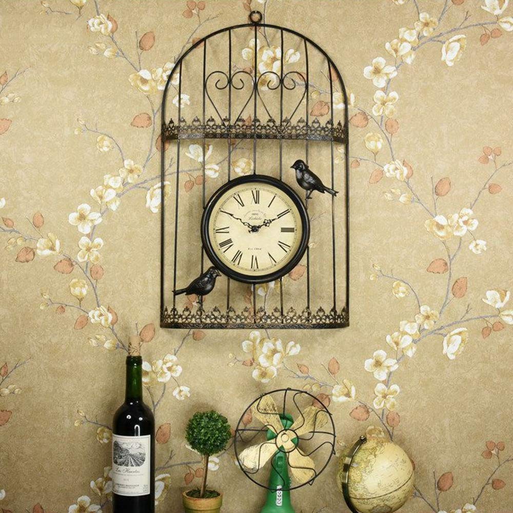 Reloj de pared para jardín al aire libre, diseño de jaula de pájaros de hierro impermeable, decoración creativa para interiores y exteriores, elegante reloj para decoración del hogar y el jardín