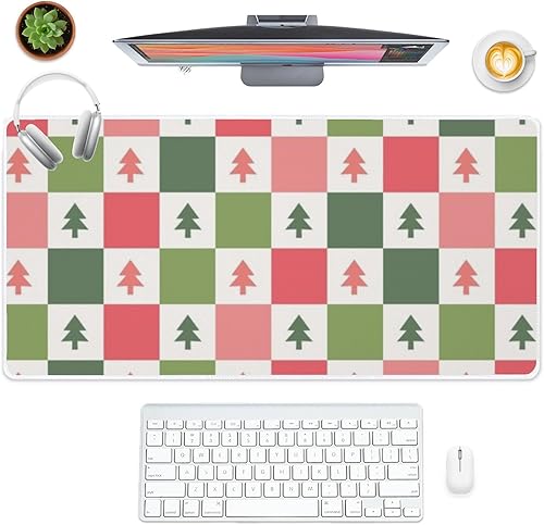 Cute Retro Christmas Checkerboard Mouse Pad Large Gaming Desk Pad with Non- Slip Rubber Base Smooth Face Table Protector Gamer Mouse Desk Decor for