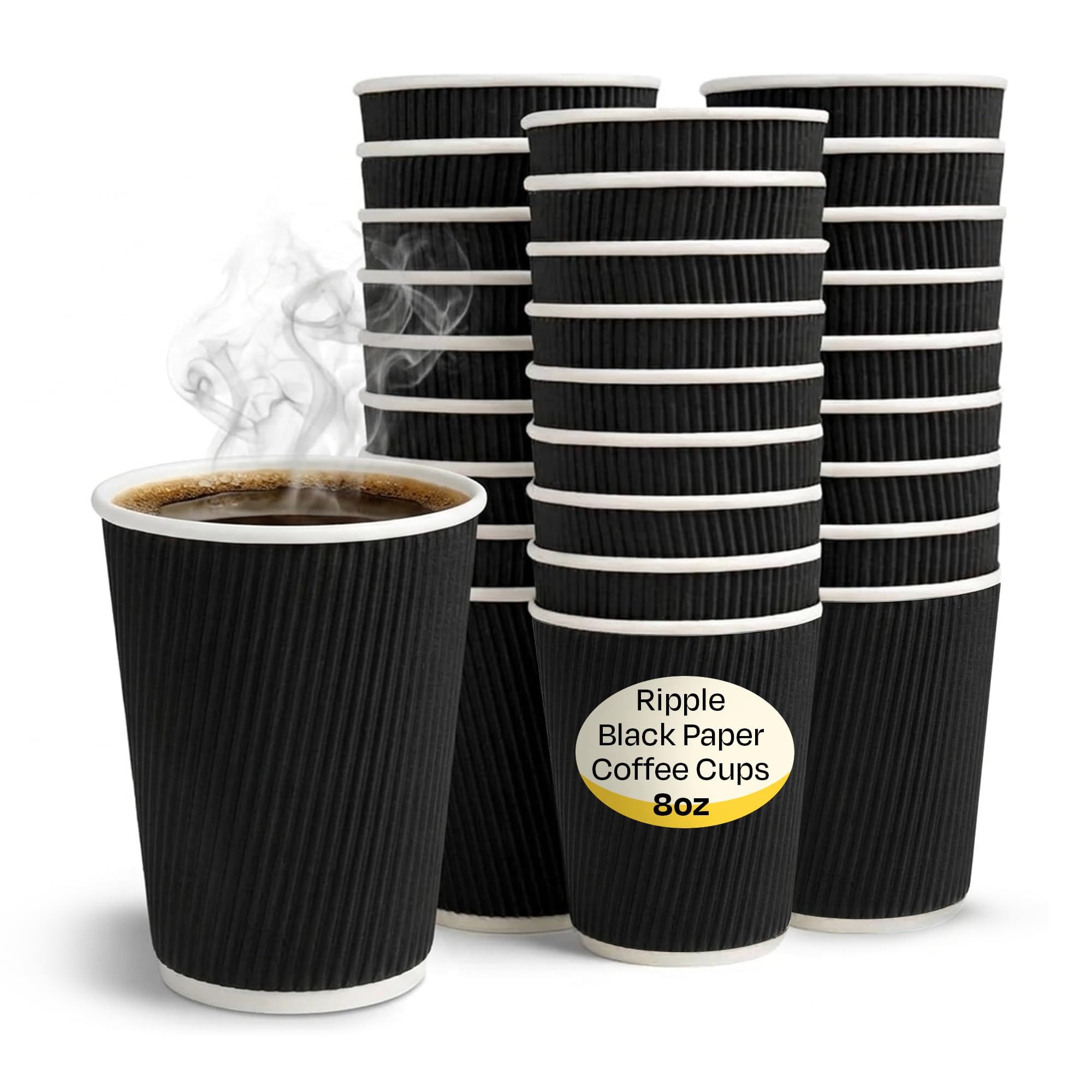 We Can Source It Ltd - 8oz. Black Ripple Paper Cups - Eco-Friendly Drinkware 100% Biodegradable Compostable Recyclable - Great for Tea, Coffee, Hot Drinks - 500 Pack