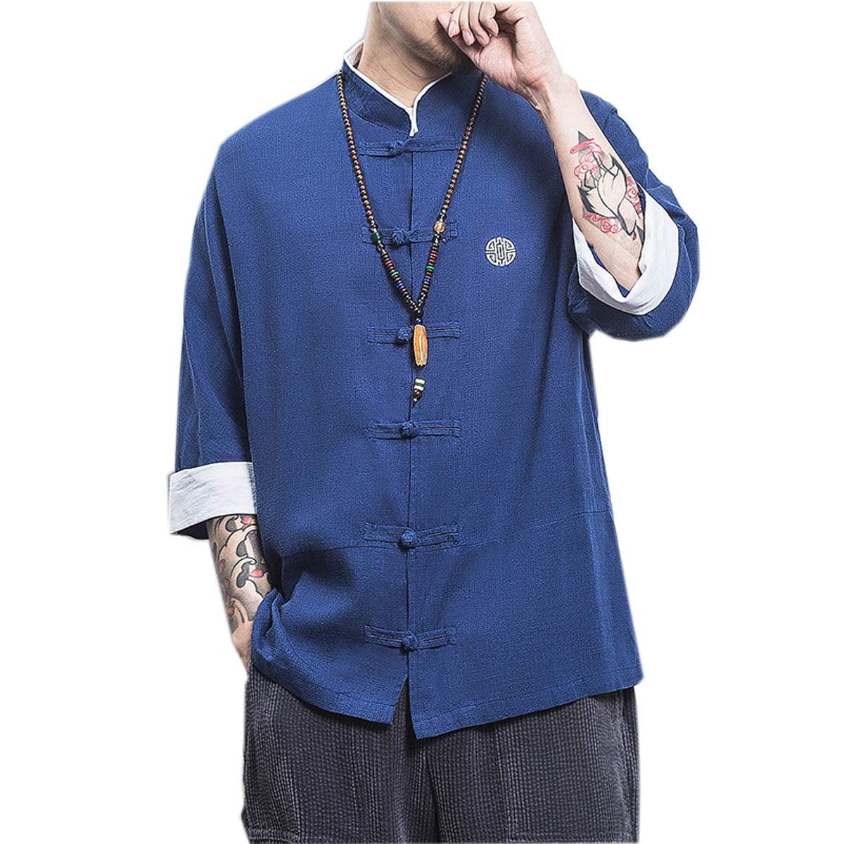 PRIJOUHE - Cardigan kimono uomo, stile giapponese, cotone e lino, a sette maniche, leggero