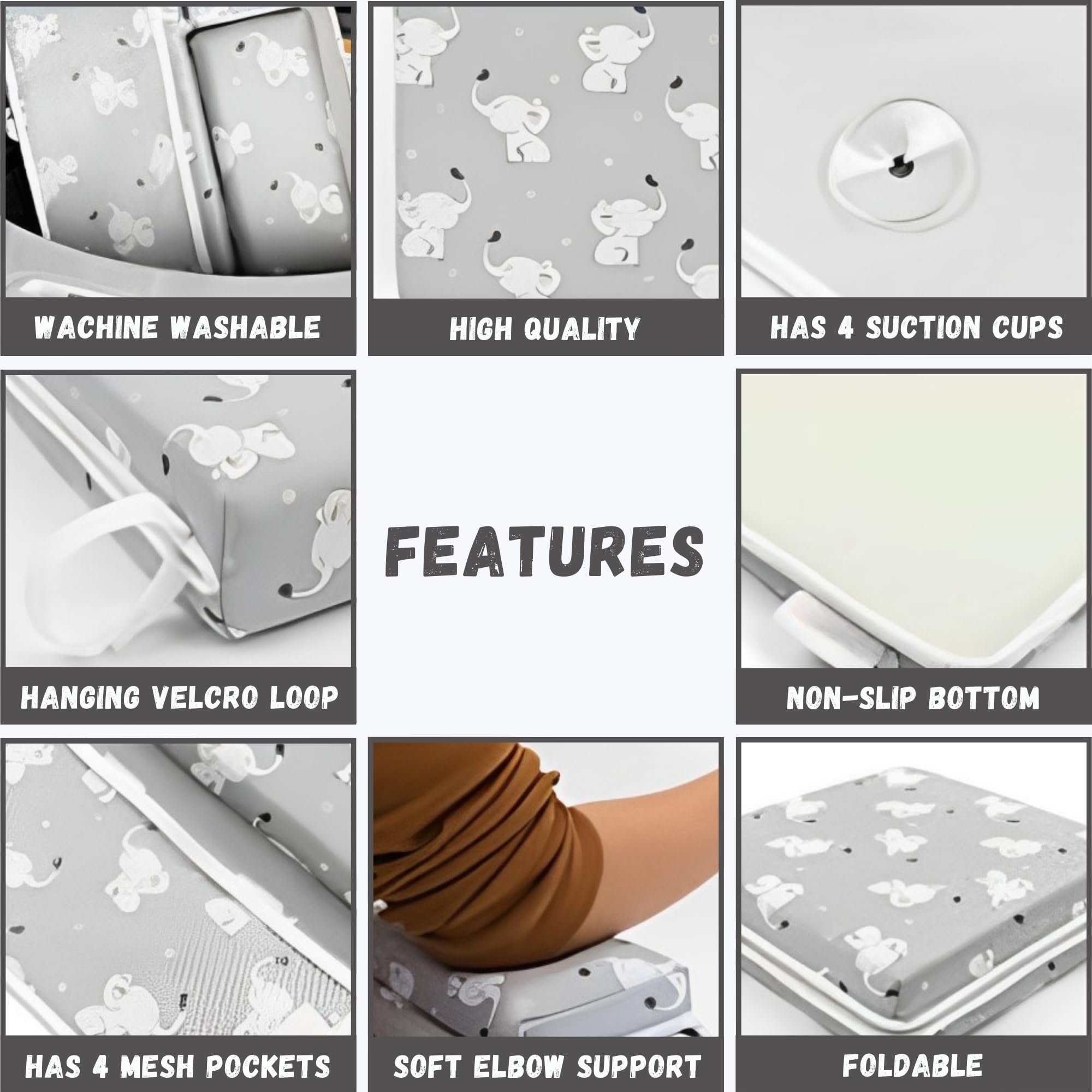 Juego completo de rodilleras y coderas para baño de bebé, accesorios completos de baño para bebé con almohadilla de rodillas indolora para bañar al bebé, cojín de baño de secado rápido, coderas y