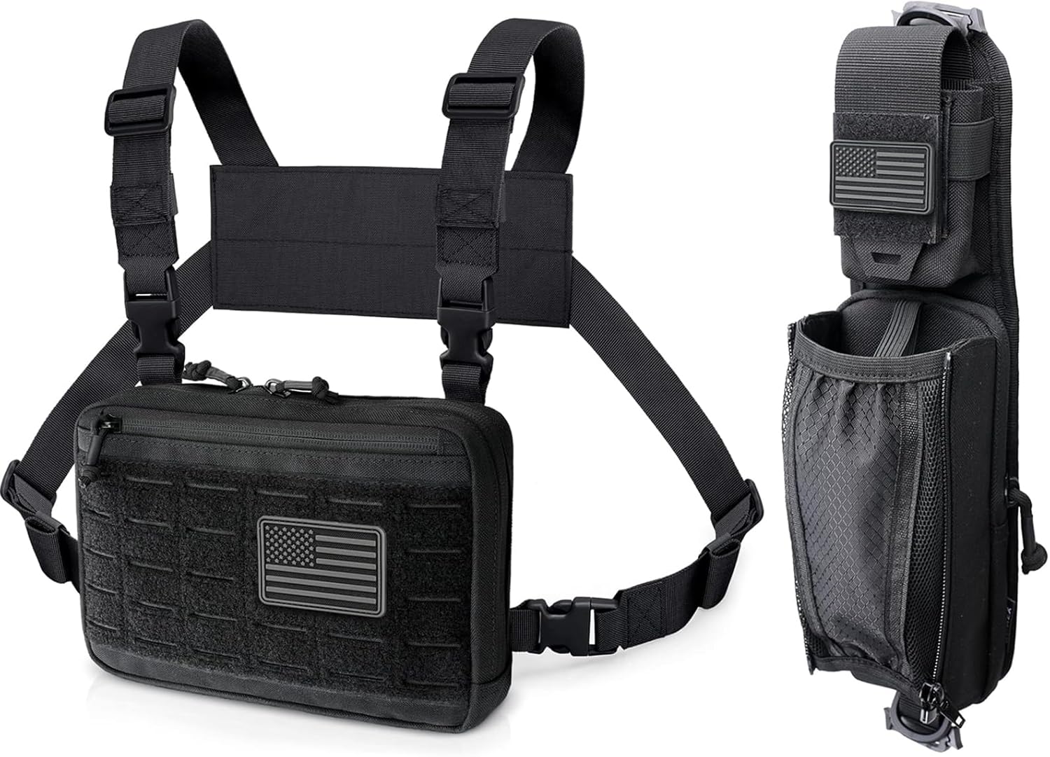 WYNEX Tactical Chest Rig Bag of Laser Cut Design, Molle Chest Pouch Utility Recon Kit Bag Tactical Chest Pack Bag, WYNEX Molle Tactical Pouches of Water Bottle Pouch Version, Tactical Accessories
