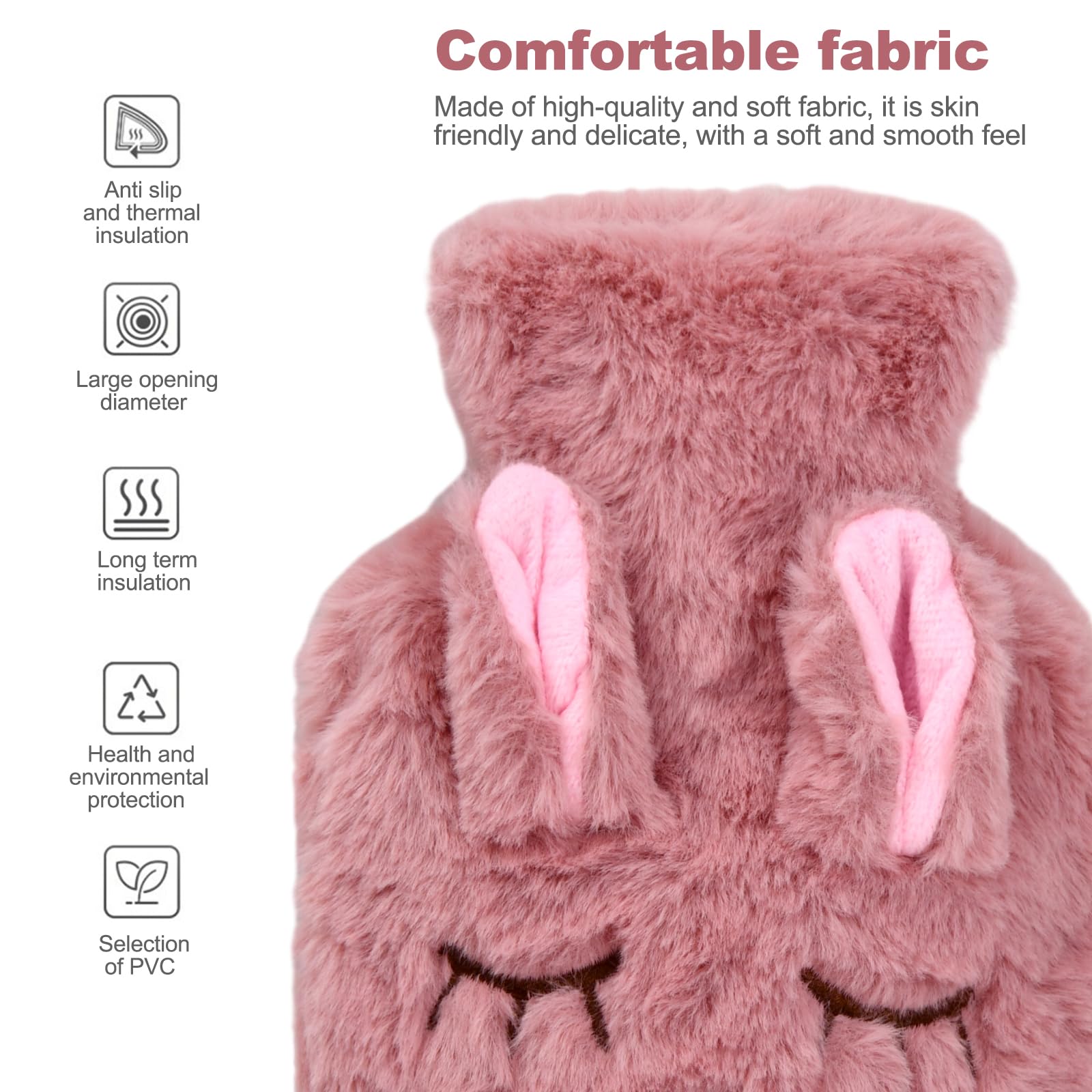 Bolsa de Agua Caliente, Bolsa Agua Caliente con Suave Felpa Funda, Botella de Agua Caliente para Adultos y Niños, Puede Calentar Manos y Pies y Aliviar el Dolor (Rosa)