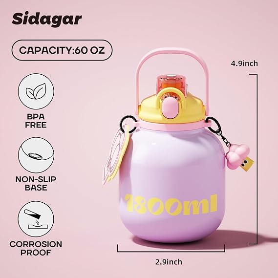 60 oz Gallon Insulated Water Bottle with Straw Lid, Purple