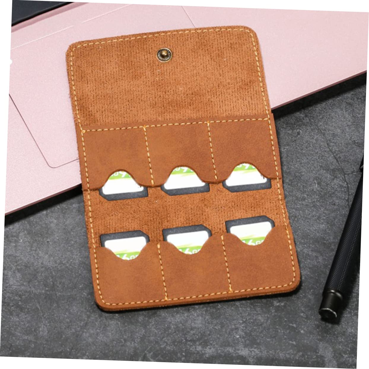 LALAFINA 2pcs Retro PU Memory Card Holder Organizer Protects Organizes Cards for Travel Storage Durable Sturdy Design