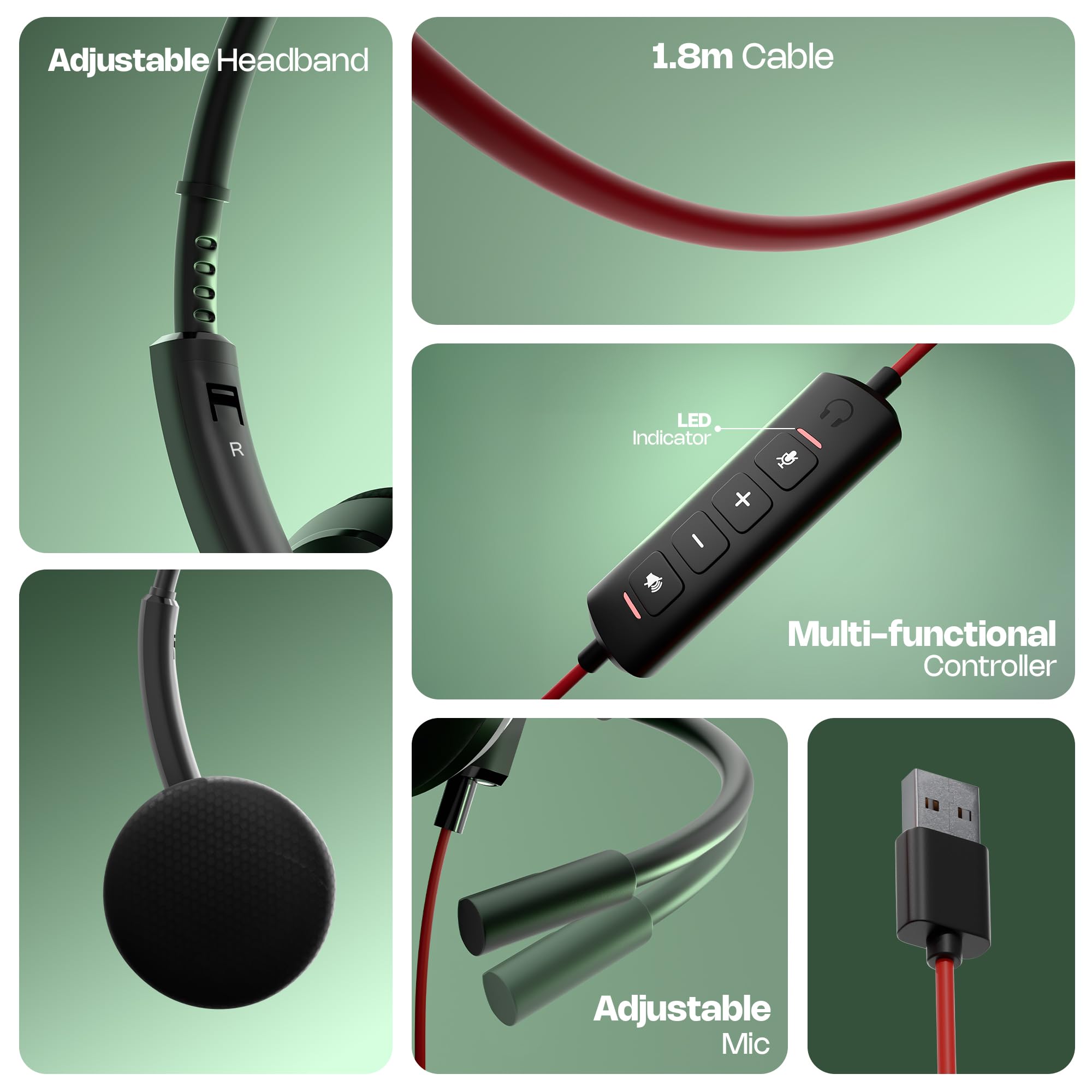 Zebronics USB Wired Headphones, 27mm Drivers, Adjustable Mic, 1.8m Cable, Adjustable Headband, Volume Control, Compatible with Laptop/PC (VCX 100) — Amazon image 7