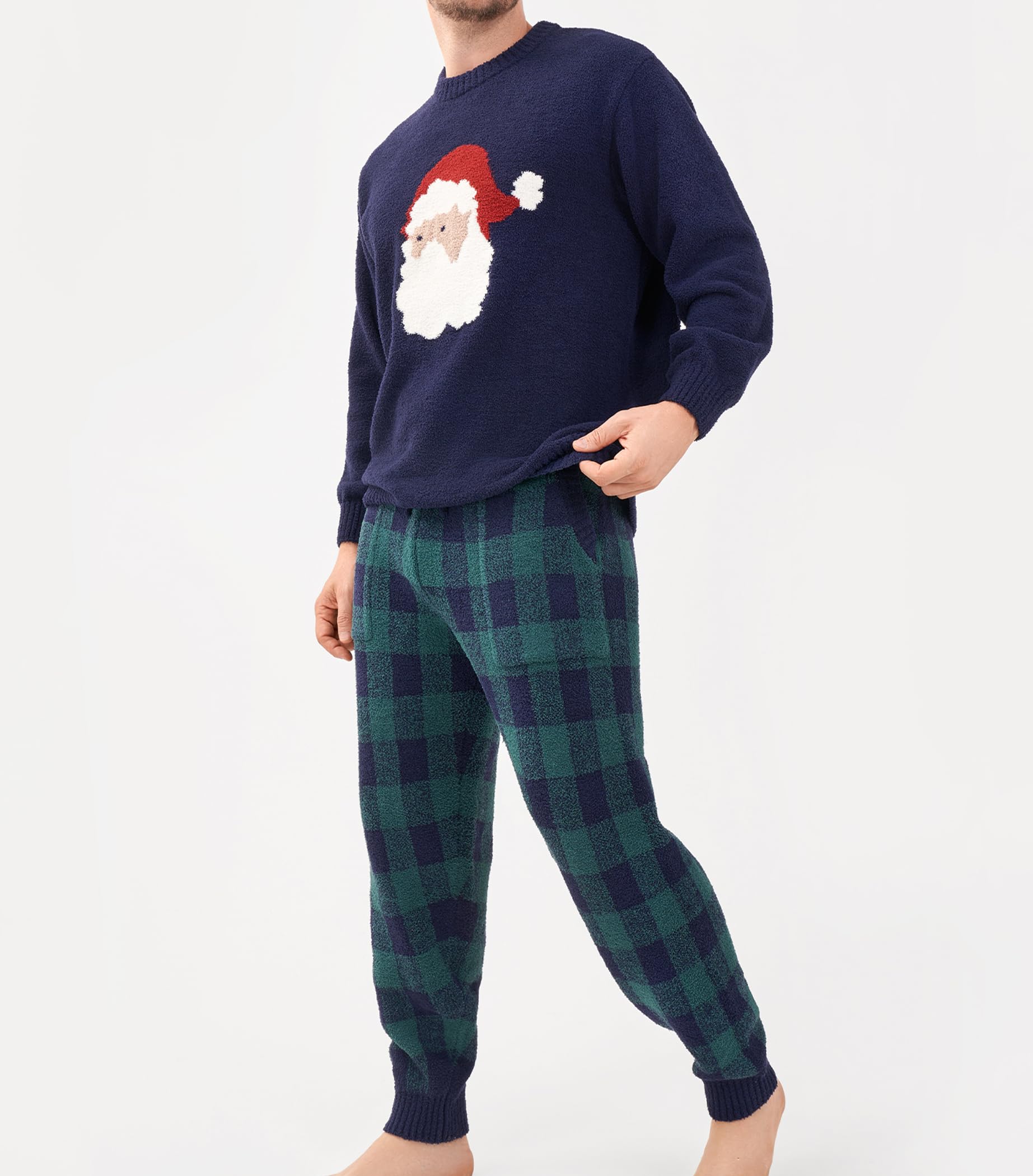 DAVID ARCHY Conjunto de pijama de forro polar para hombre, pijama de Navidad suave para invierno, ropa de dormir de manga larga con pantalones a cuadros