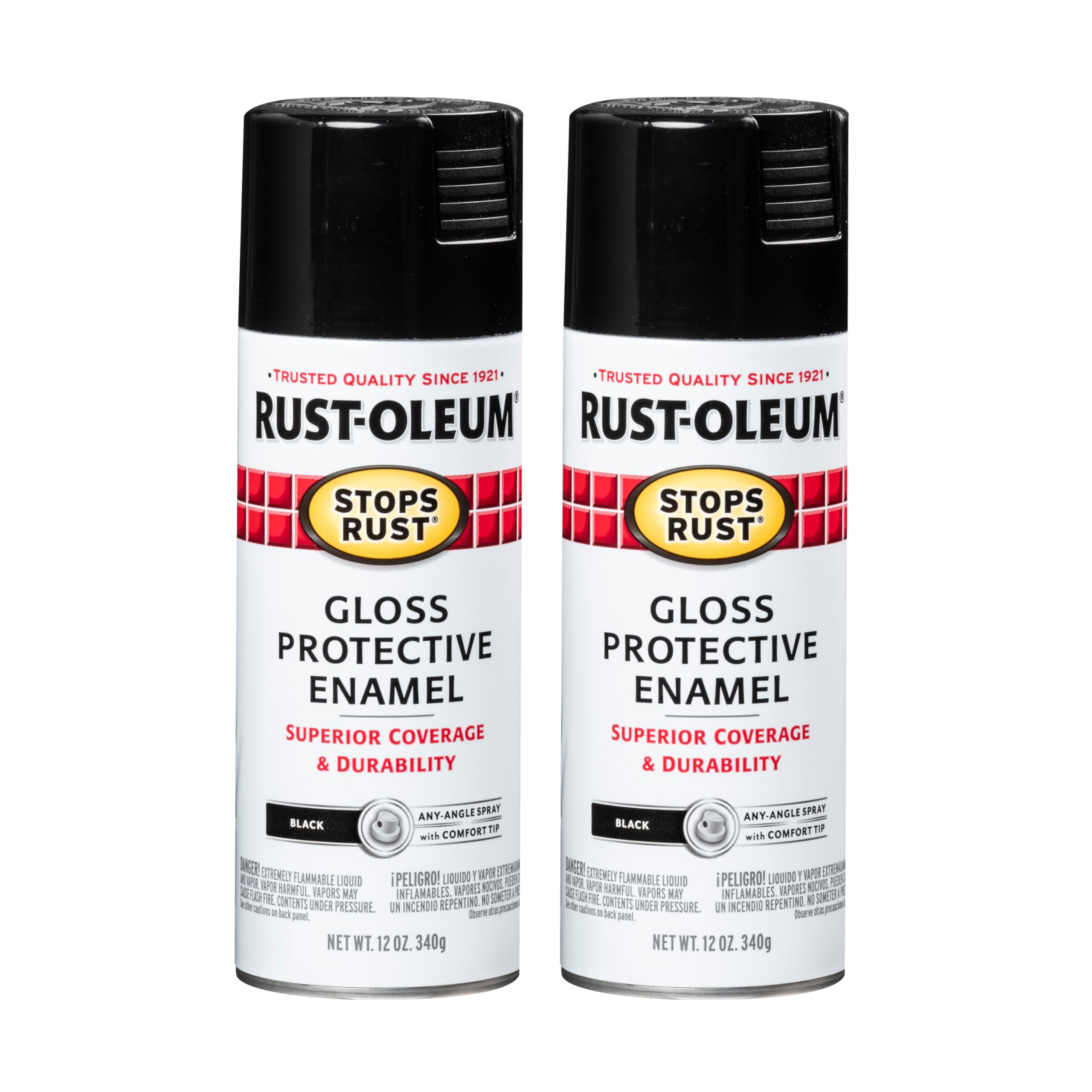 Rust-Oleum Stops Rust Spray Paint, Gloss Black | Rust Resistant, Indoor and Outdoor Durability, Beautiful Finish on Metal, Wood and More, Sprays from Any Angle, 2 Pack