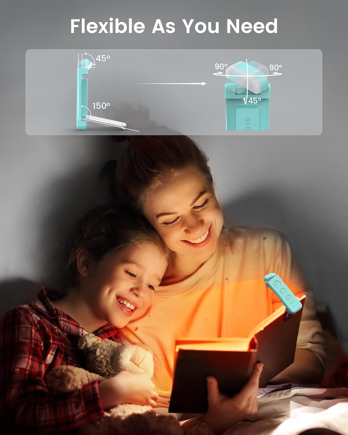 Glocusent USB Rechargeable Book Light for Reading in Bed, Portable Clip-on LED Reading Light, 3 Amber Colors & 5 Brightness Dimmable, Compact & Long Lasting, Gift for Book Lovers, Kids - - 
