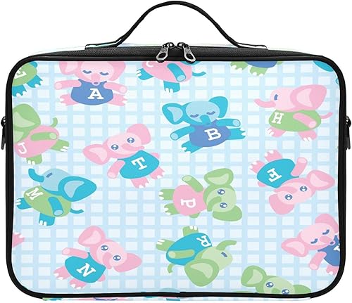 Elefante de dibujos animados a cuadros azul capacidad bolsa de cosméticos bolsa de aseo kit de viaje maquillaje bolsas de maquillaje mujeres bolsa