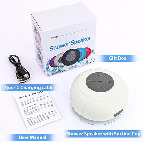 Miniatura 6 de LUKADER Altavoz de ducha Bluetooth impermeable portátil inalámbrico resistente al agua altavoz ventosa, micrófono integrado regalos para niños,