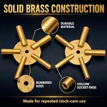 2 Pieces 5-in-1 Odd/Even Number Brass Clock Winding Key