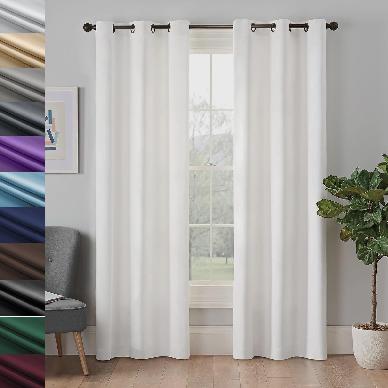LEPINGJIA Blackout Curtains 170 x 250cm Uv Block And Privacy Protection Solid Curtains For Kitchens, Thermal Insulated Eyelet Curtains, for Bedroom and Living Room Set of 2 Panels, White