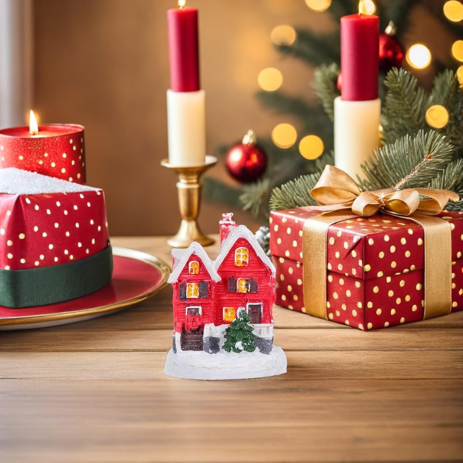 Christmas Miniature Resin Snow House Collectible Building for Holiday Decor