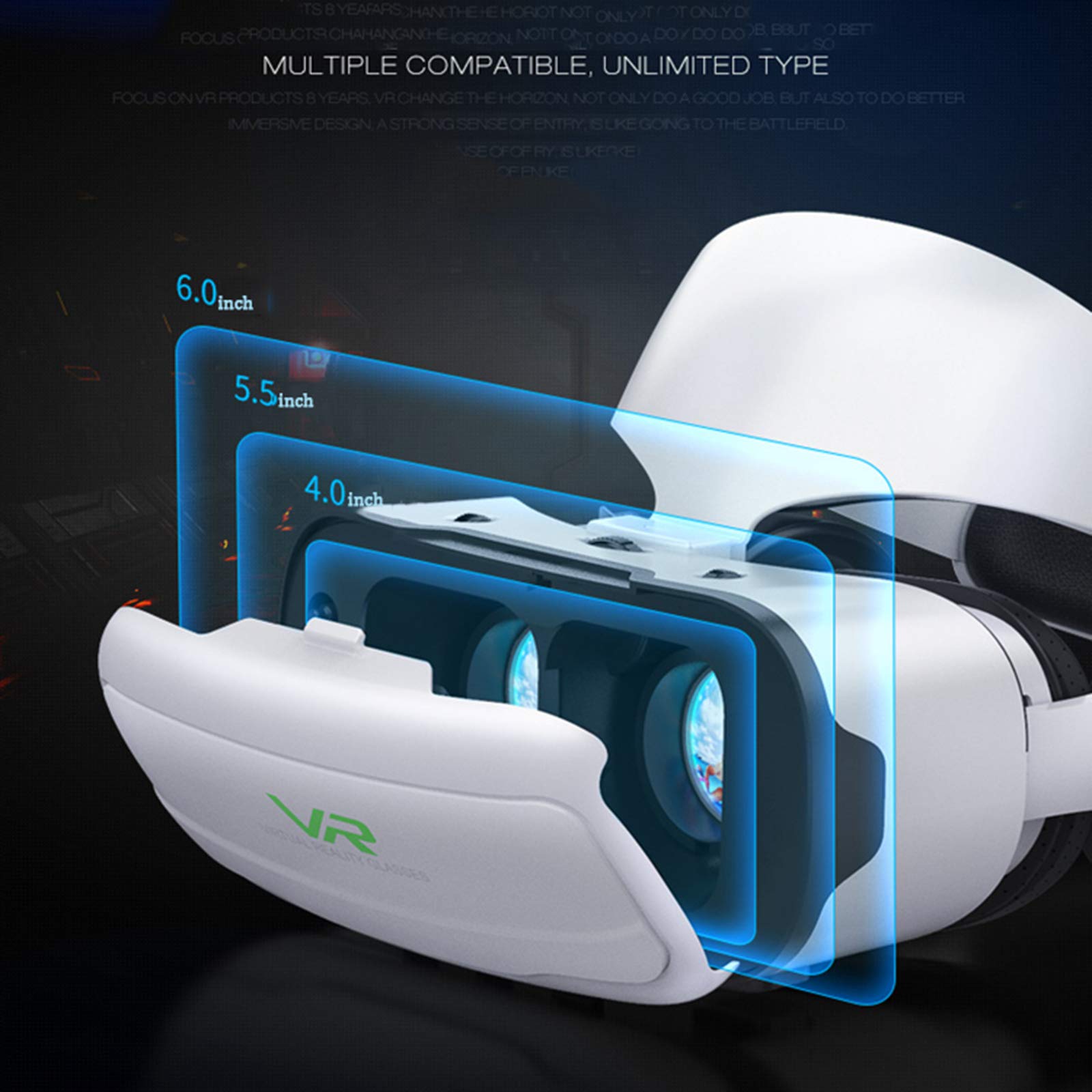 Occhiali VR per Film e Giochi 3D, Realtà Virtuale Visore, Cuffie Stereo Integrate, Occhiali VR Smartphone Compatibile con iPhone/Android da 4,7 a 6,0 Pollici