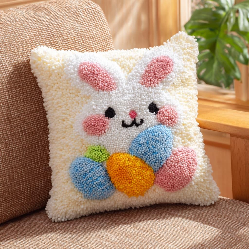 kitphoenix Latch Hook Kit Pillow Case Rabbit Easter Egg 43Cmx43Cm