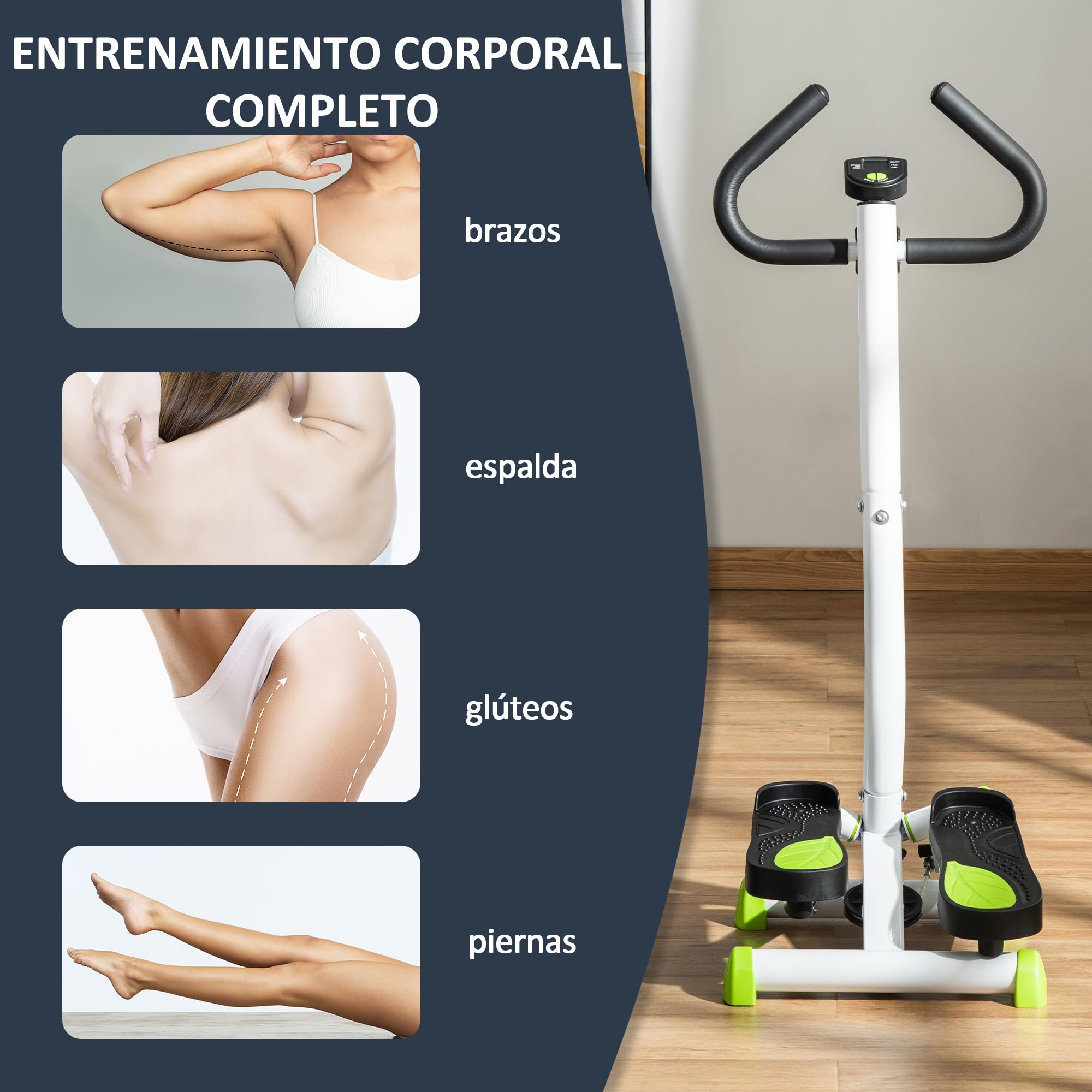 HOMCOM Máquina de Step Stepper Fitness en Casa para Escaleras con Pantalla LCD Manillar y Pedales Antideslizantes Equipo de Ejercicio para Gimnasio Oficina 55x44x108 cm