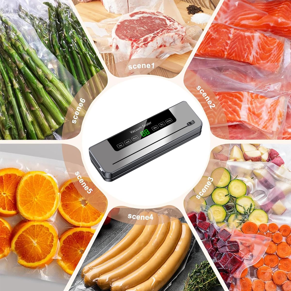 Vakuumiergerät, Vakuumierer 5 in 1,starker Lebensmittel-Vakuumiergerät für frische Lebensmittel, trockene/nasse Lebensmittel, 30-Vakuumbeutel und eingebautem Cutter (schwarz)