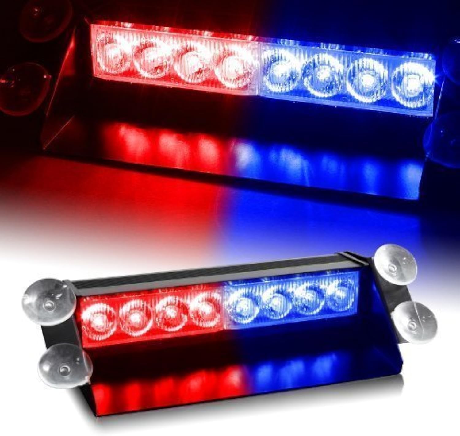 Automaze Red/Blue 8-LED Car Dashboard Strobe Flasher Police Light 3 Modes For All Cars