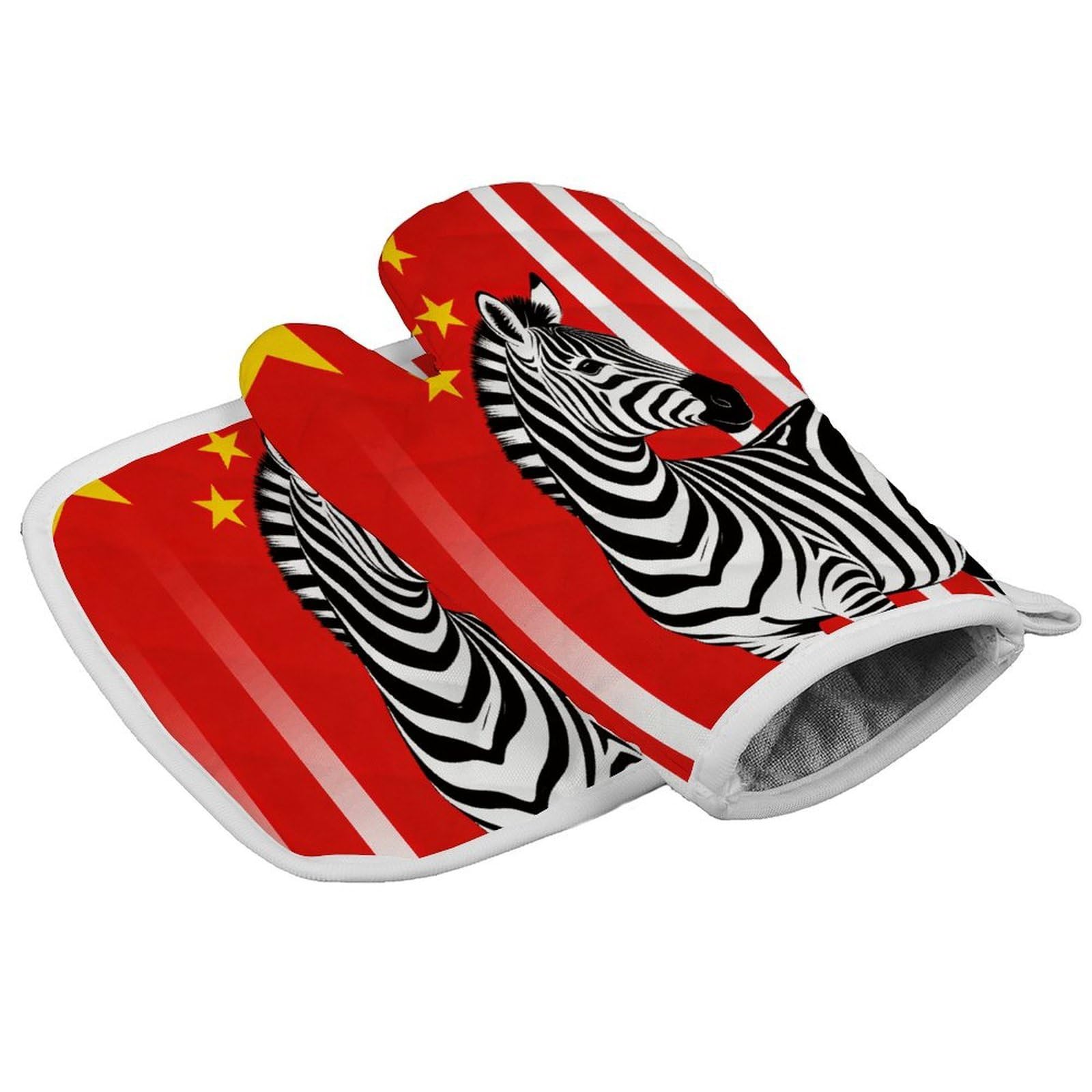 Fodpand Style Black And White Zebra And National Flag Oven Mitt Set With Lanyard, Cooking Mitt, Protective Thermal Insulation,Kitchen Mitt For Baking, Cooking, Grilling, Microwave