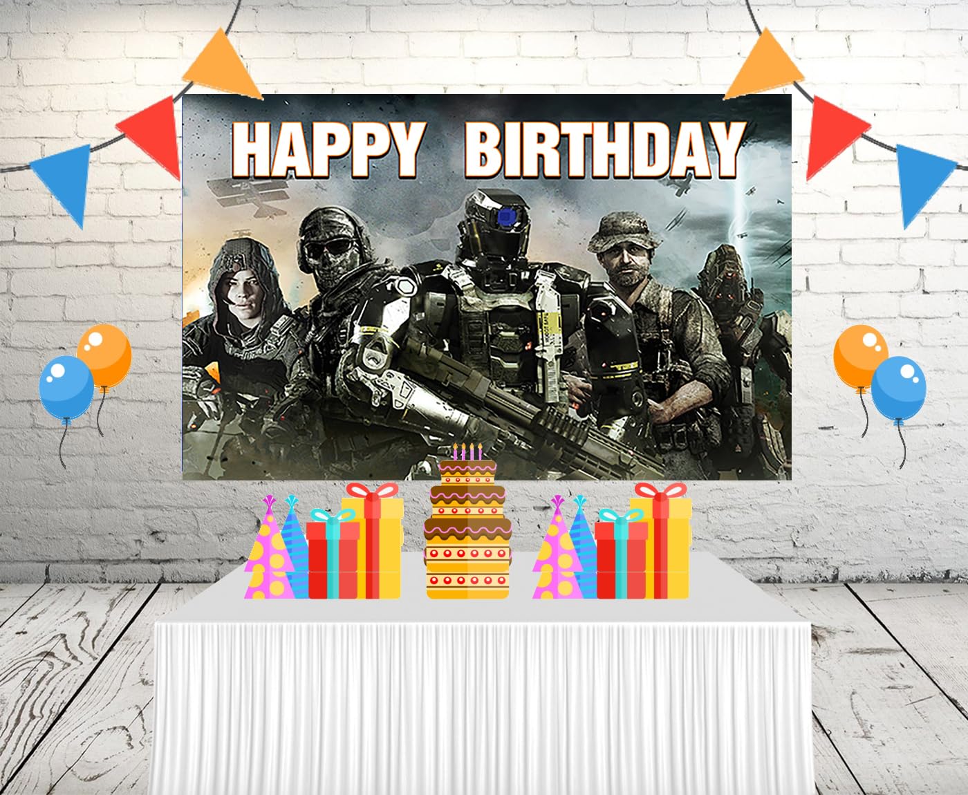 Happy Birthday Banner For Boys 30 Pcs For Call Of Duty Theme Birthday Party  Decorations,With 1 Happy Banner Garland 13 Cupcake Toppers 16 Balloons  Children Decorations Gaming Birthday Party Decorations, image size:1400x1150