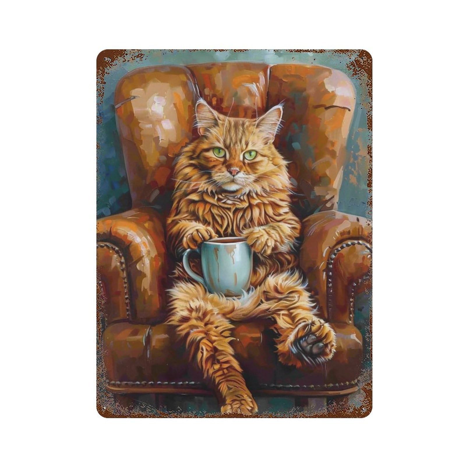 YHGERTKU Coffee Cat 02 Wall Art Retro Iron Vintage Metal Tin Sign Poster Modern Decor for Living Rooms Gift 40x30cm