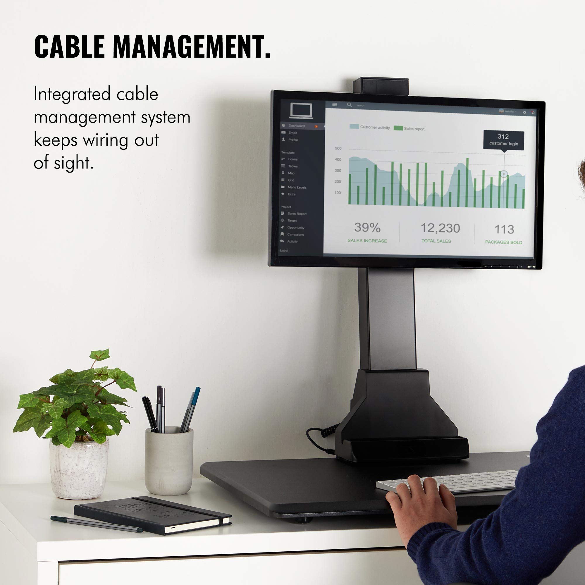 VonHaus Electric Sit Stand Desk Workstation Motorised Monitor Mount