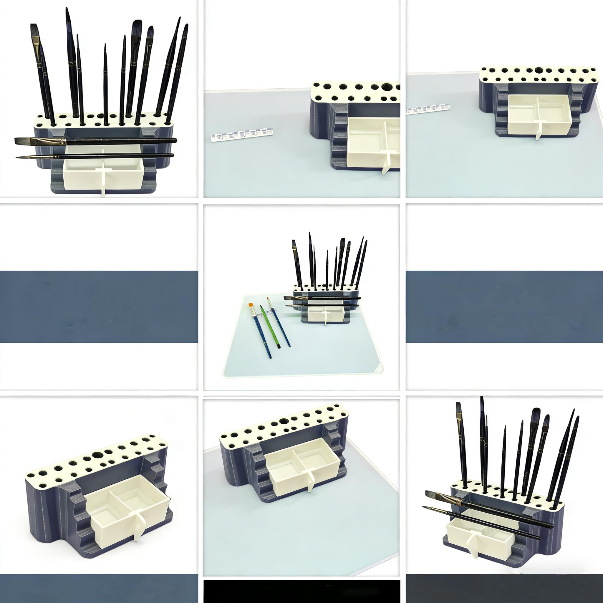 Set per pennelli da pittura, robusto organizer con vassoio per penne e cuscinetto a prova di perdite, ideale per artisti, hobbisti e artigiani (rettangolare)