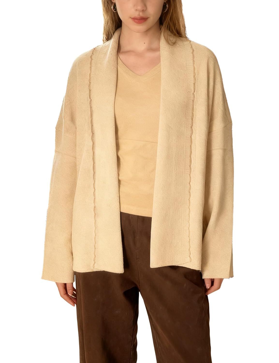 Womens Open Front Cardigan Long Sleeve Lapel Collar Oversized Knit Sweater 2025 Fall Outwear Coats