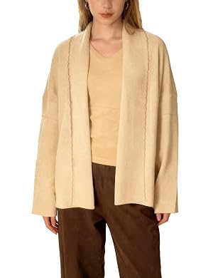 Womens Open Front Cardigan Long Sleeve Lapel Collar Oversized Knit Sweater 2025 Fall Outwear Coats