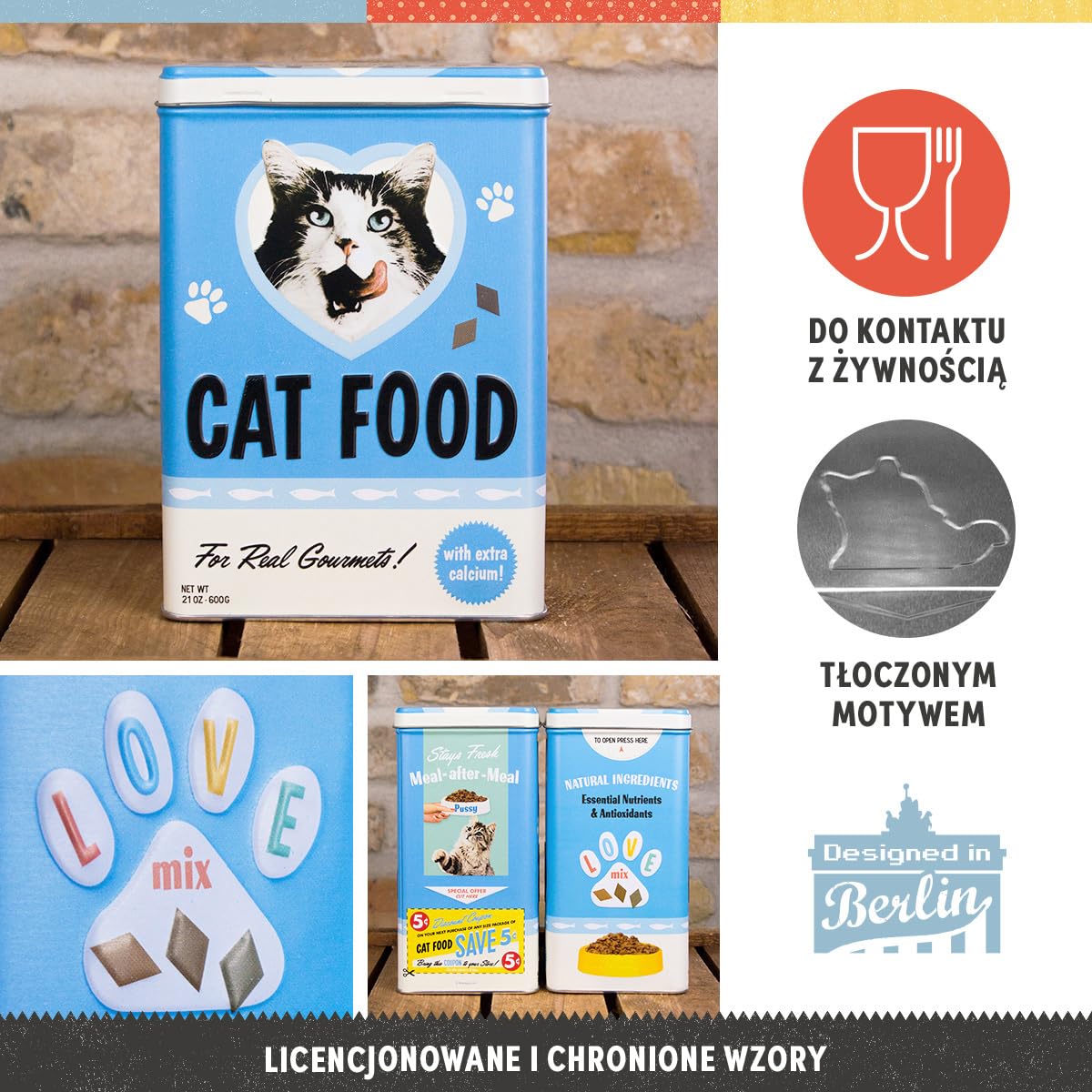 Nostalgic-Art Retro puszka L, 3 l, Cat Food – Love Mix – Pomysł na prezent dla miłośników kawy, duży pojemnik z metalu na suchą karmę, Styl vintage