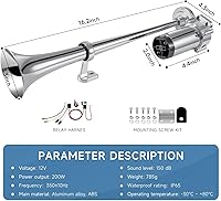 Vista 4 de Bocina de aire para camiones, barcos, coches, 12 V, 150 db, kit de bocinas de tren de camión súper ruidosas con compresor de aire, bocina