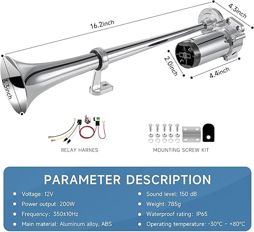 Miniatura 4 de Bocina de aire para camiones, barcos, coches, 12 V, 150 db, kit de bocinas de tren de camión súper ruidosas con compresor de aire, bocina de