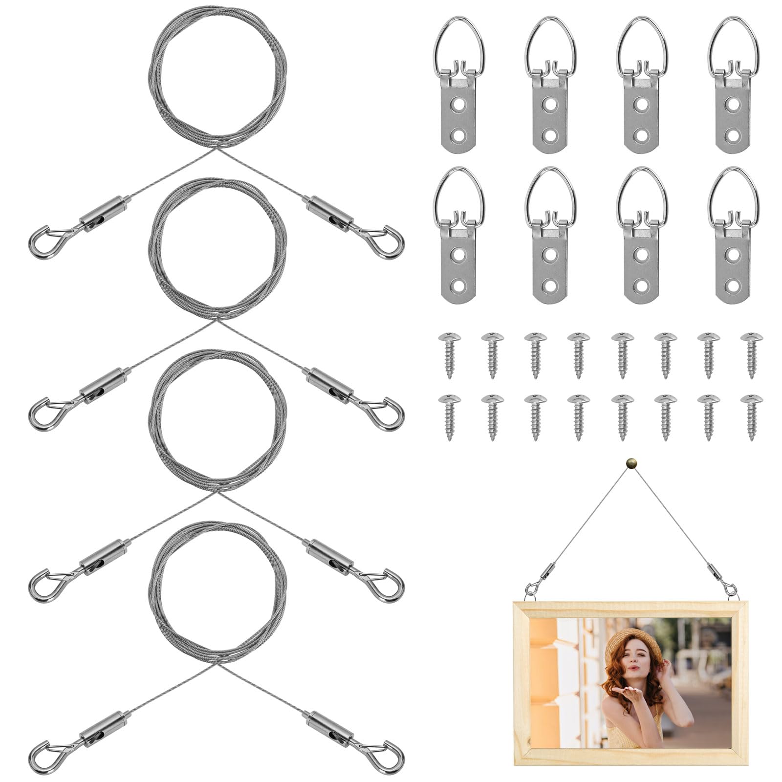 4PCS Adjustable Picture Hanging Wire Kit, 2m 1.5 Picture Hanging Wires, Mirror Hanging Kit Heavy Duty, Picture Hanging Wire, Picture Hanging Wire Kit for Hanging Pictures, Mirrors, Light Lamp, Artw