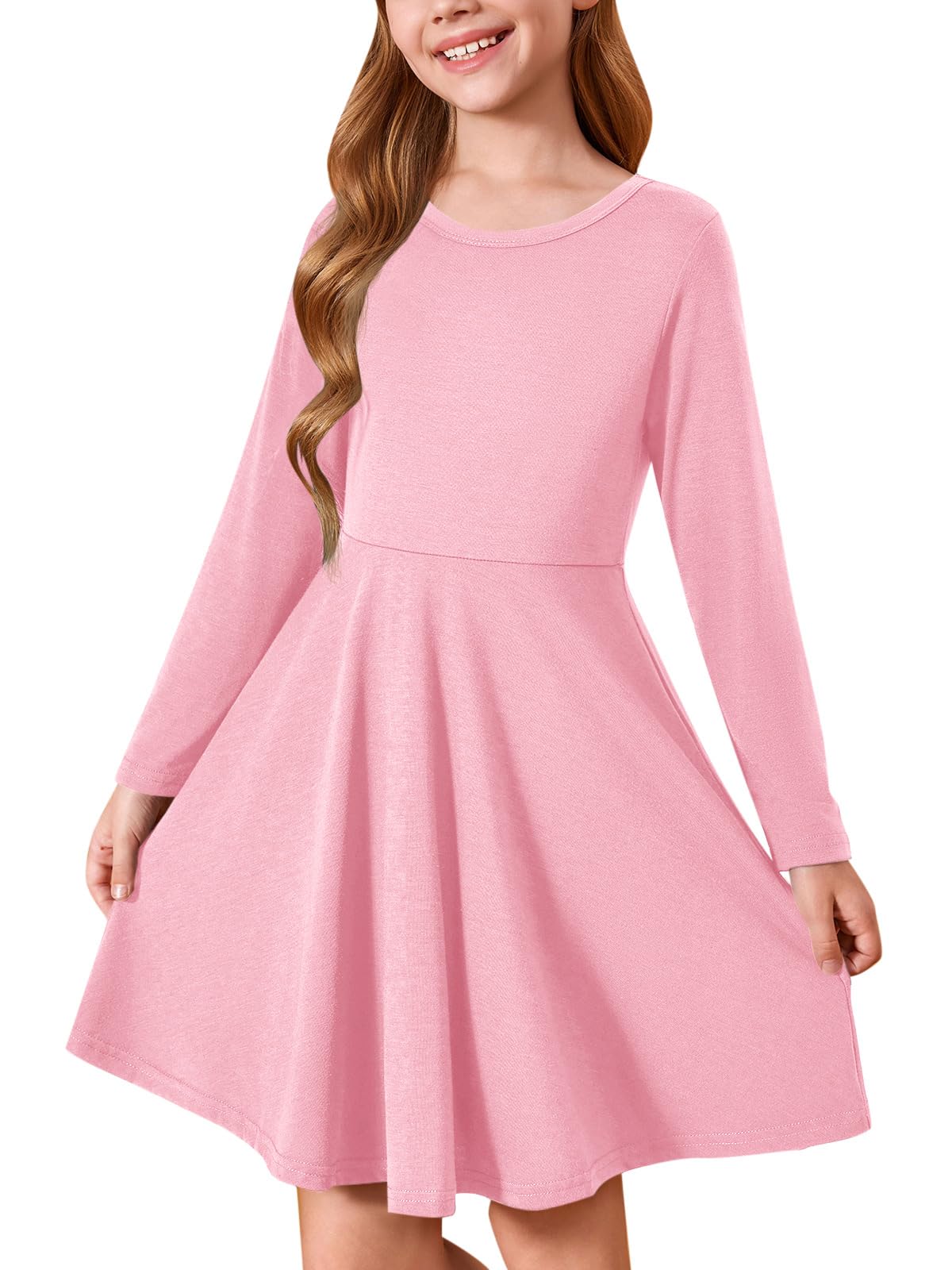 Haloumoning Girls Long Sleeve T-Shirt Dresses Kids Fall A-Line Twirly Skater Dresses 5-14 Years — view 9