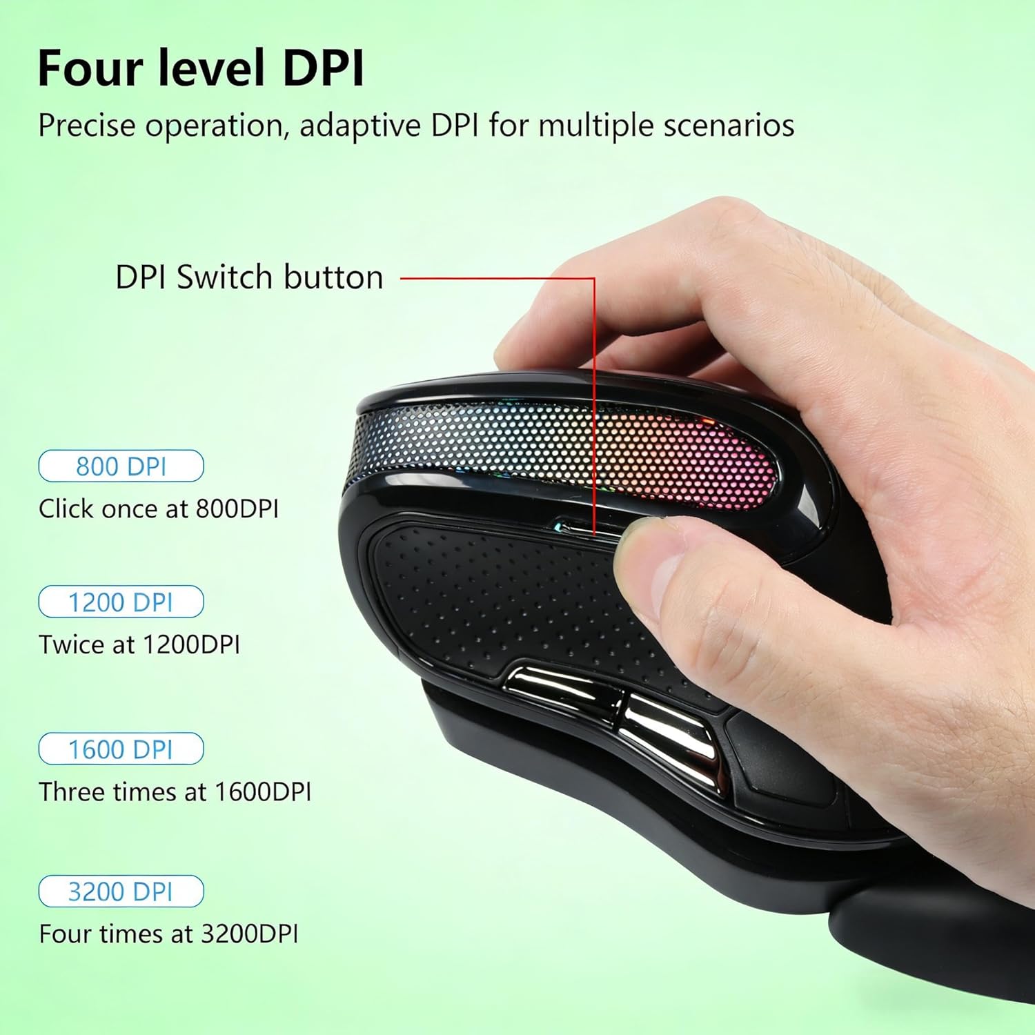 Ergonomic mouse, Wireless Vertical mouse, RGB Light ,Human Engineering, Gaming, 6 buttons, 2.4G ,800/1200/1600/3200 DPI, rechargeable, Mute, Detachable hand pads, Mac/Windows/IOS/ PC Compatible